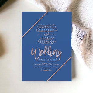 Invitation Rose chic typographie or mariage bleu