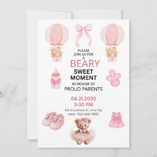 INVITATION ROSE CLAIR BLANC 5X7 FILLE PLAT BABY SHOWER