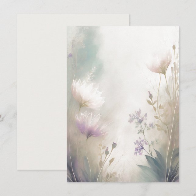 Invitation Rose clair et floral violet mariage blanc (Devant / Derrière)