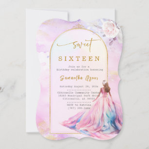Invitation Rose Clair et Or Sweet Seize Ans