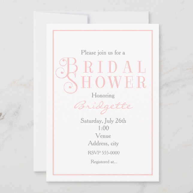 Invitation rose clair pour douche de mariée (Devant)