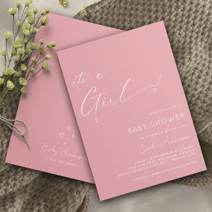 Invitation Rose clair   Simple Coeur "C'est une fille" Baby s
