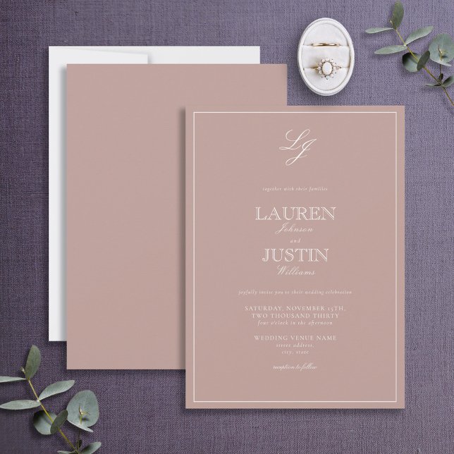 Invitation Rose classique Dusty Script Monogram Mariage (Créateur téléchargé)