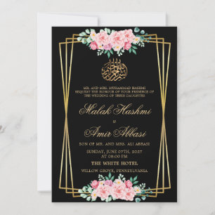 Invitation Rose classique Gold Noir musulman mariage musulman