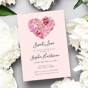 Invitation Rose Coeur Floral Fête des mariées rose