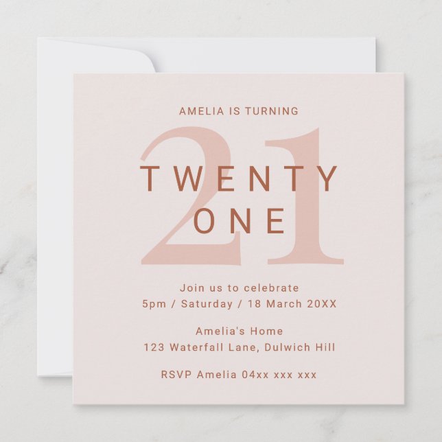 Invitation Rose contemporain 21e anniversaire de fête Invitat (Devant)