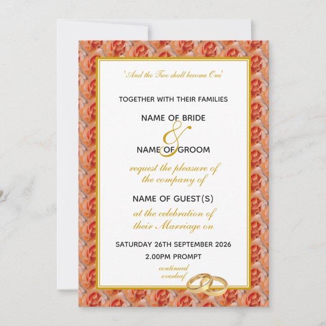 Invitation ROSE CORAL Élégant MARIAGE Floral Christian (Devant)