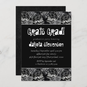 Invitation Rose crâne   Funky Chalkboard Grunge Graduation