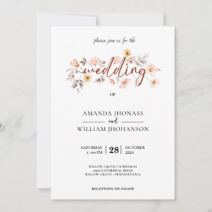 Invitation Rose crème Botanique Pampas Grass Boho Mariage