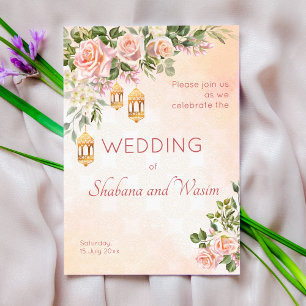 Invitation Rose crème pastel lanternes marocaines mariage