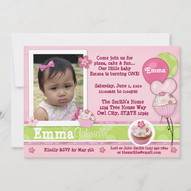Invitation rose cupcake ADORABLE (photo) (Devant)