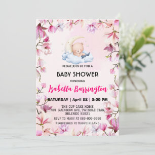 Invitation Rose Cute Ours doux rêve fleur baby shower enfants
