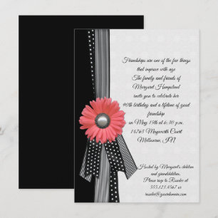 Invitation Rose Daisy Noir et Blanc Pois Anniversaire