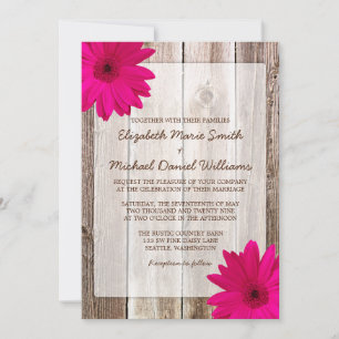 Invitation Rose Daisy Rustic Barn Mariage en bois