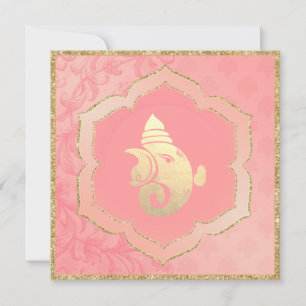 Invitation Rose Damask Gold Ganesh Mariage indien hindou