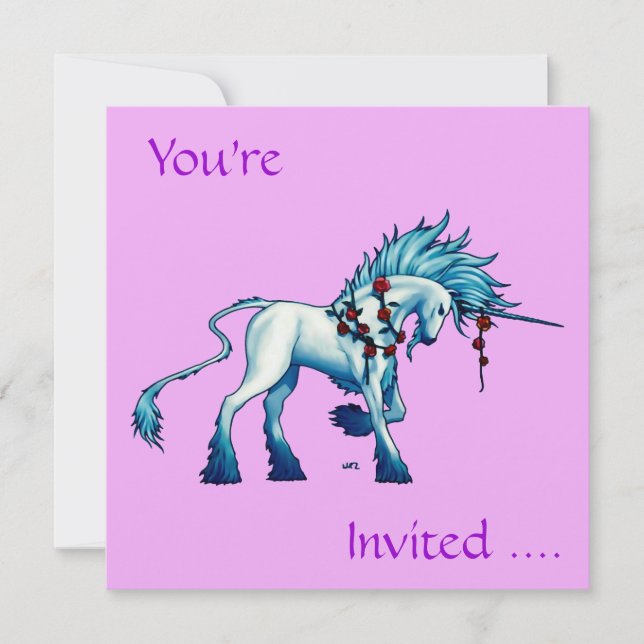 Invitation rose d'anniversaire d'amour de licorne (Devant)