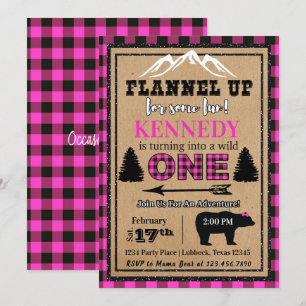 Invitation rose d'anniversaire de fille de plaid