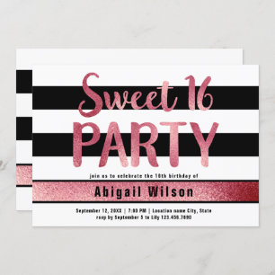 Invitation Rose d'anniversaire de l'sweet sixteen d'or noir n