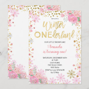 Invitation rose d'anniversaire de neige