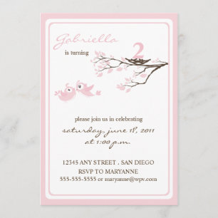 Invitation rose d'anniversaire de petites birdies