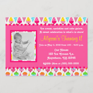 Invitation rose d'anniversaire de photo de fille