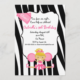 Invitation rose d'anniversaire de pom-pom girl