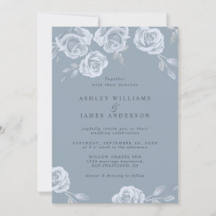 Invitation Rose d'aquarelle bleu foncé