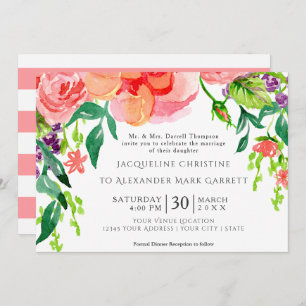 Invitation Rose d'aquarelle moderne papier 5x7 Floral Mariage
