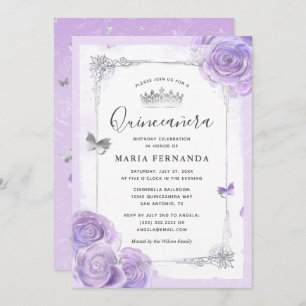 Invitation Rose d'argent léger et violet de Quinceanera