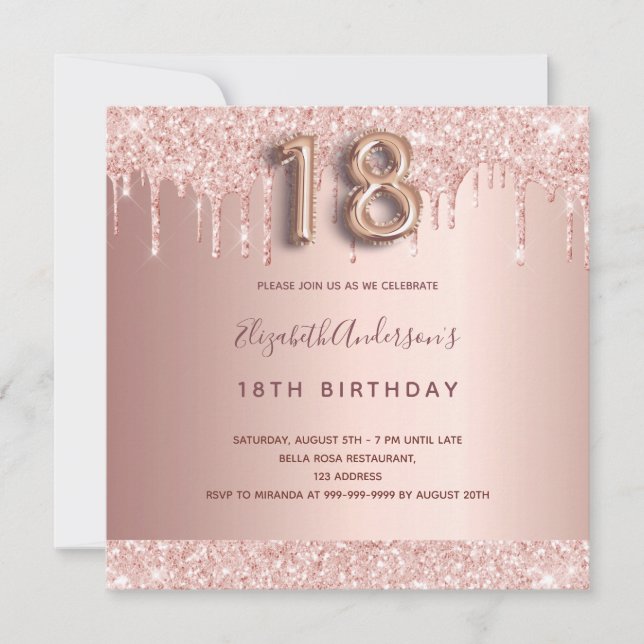 Invitation rose de 18e anniversaire parties scintillant or go (Devant)
