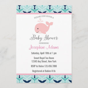 Invitation rose de baby shower de baleine