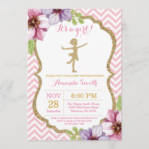 Invitation Rose de baby shower de ballerine et parties