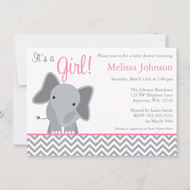 Invitation rose de baby shower de Chevron (Devant)