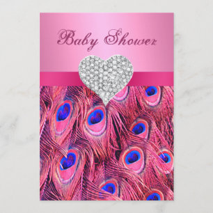 Invitation rose de baby shower de coeur de diamant