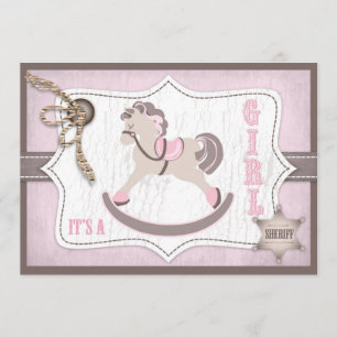 Invitation Rose de baby shower de cow-girl de cheval de
