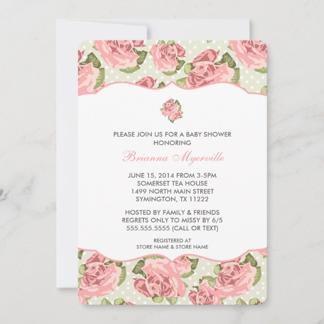 Invitation rose de baby shower de fille de cru (Devant)