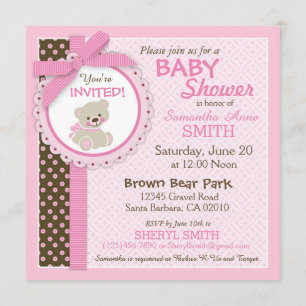 Invitation Rose de baby shower de fille d'ours de nounours