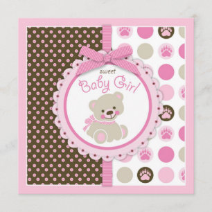 Invitation Rose de baby shower de fille d'ours de nounours