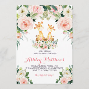 invitation rose de baby shower de fleur de girafe