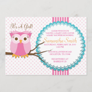 Invitation rose de baby shower de hibou