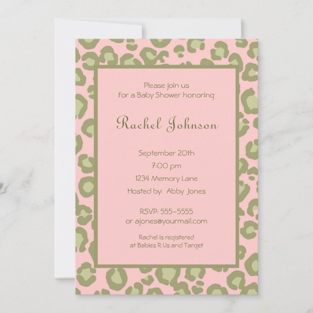Invitation rose de baby shower de léopard (Devant)