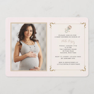 Invitation rose de baby shower de photo de hochet