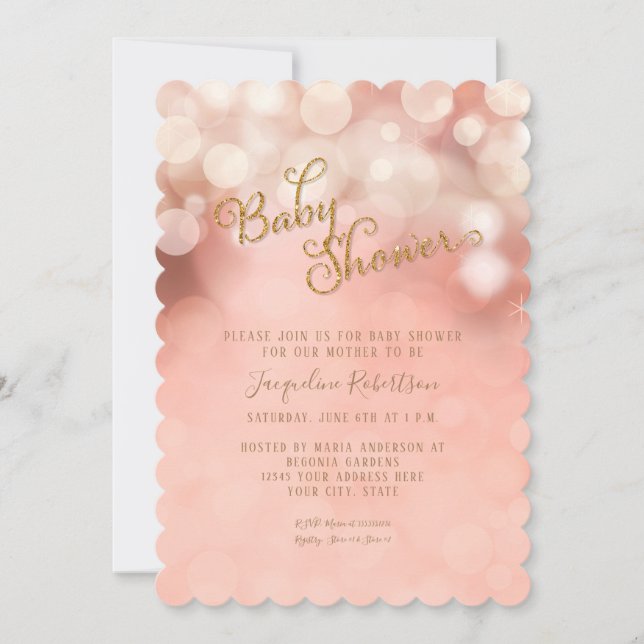 Invitation Rose de baby shower de princesse Girl de lumière (Devant)