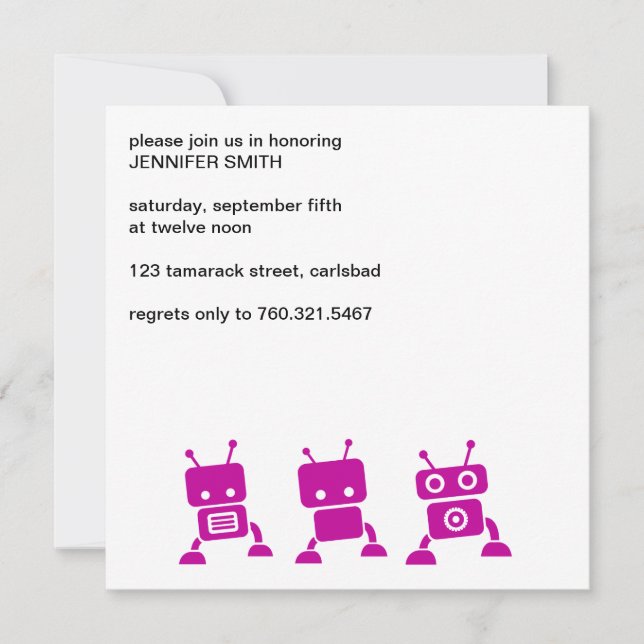 Invitation rose de baby shower de robot (Devant)