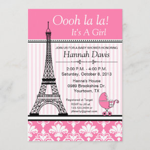 Invitation Rose de baby shower de thème de Tour Eiffel de