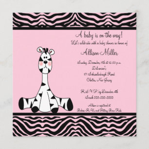 Invitation rose de baby shower de zèbre
