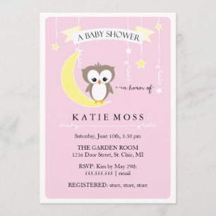 Invitation rose de baby shower du petit hibou  