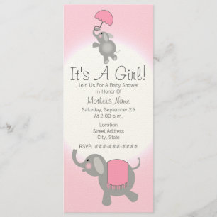 Invitation rose de baby shower - éléphant de mère