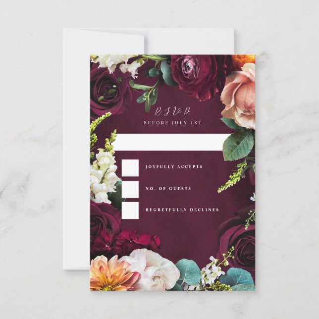 Invitation Rose de Bourgogne Ranunculus Wedding RSVP (Devant)