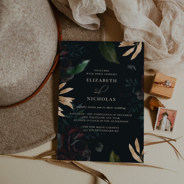 Invitation Rose de Bourgogne Velvet foncé | Mariage d'automne (Créateur téléchargé)